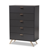Baxton Studio Kelson Modern and Contemporary Dark Grey and Gold Finished Wood 5-Drawer Chest